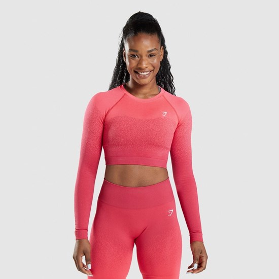 Gymshark T-shirt Säljes - Adapt Ombre Seamless Long Sleeve Crop Dam Rosa  Röda